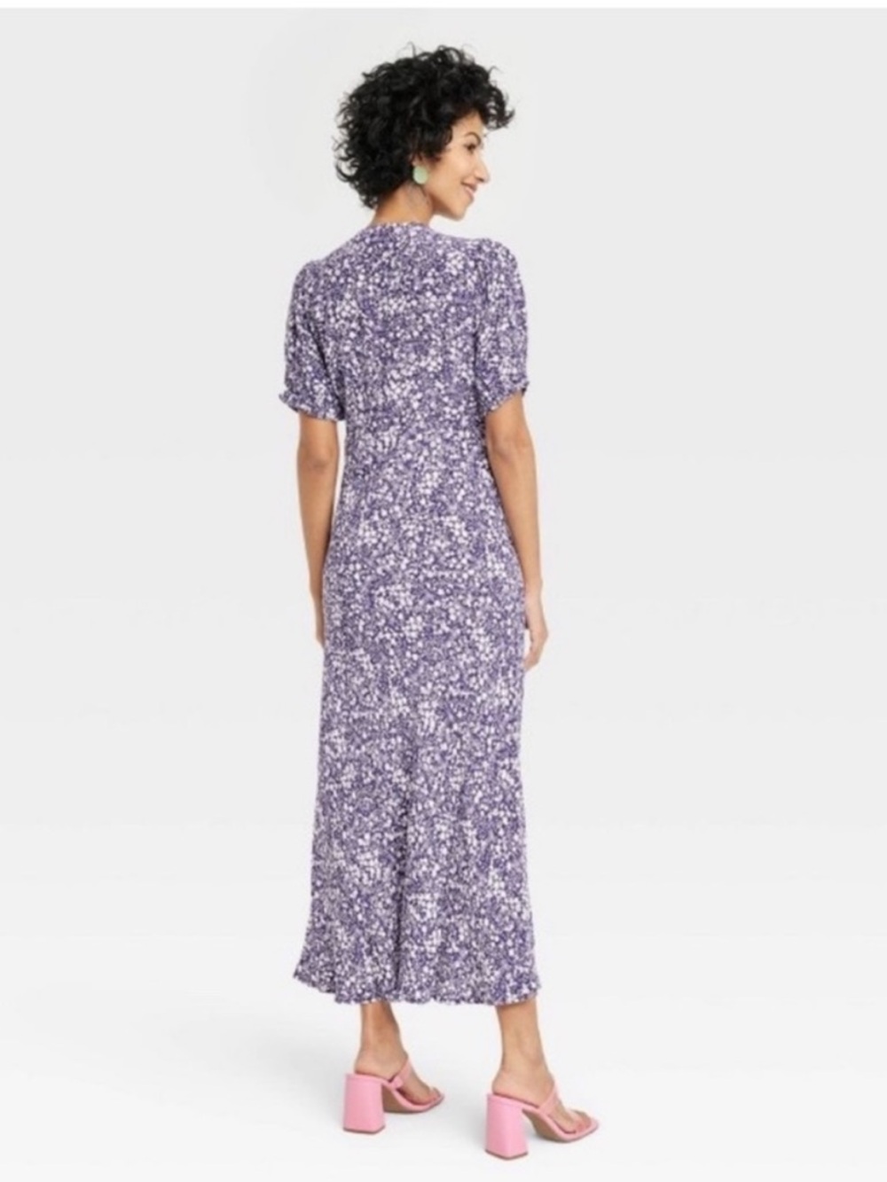 Women's Crepe Puff Short Sleeve Dress - A New Day Navy Blue Floral size XS - Picture 2 of 7